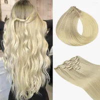 Human Hair Bulks POPUKAR Clip In Extensions 18 Inch Platinum Blonde Straight Remy On