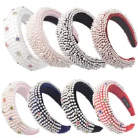 Colorful Diamond Headband Deeply Full Pearl Padded Velvet Headbands For Women Thick Alice Plush Hairband Crown Hair Accessories281L