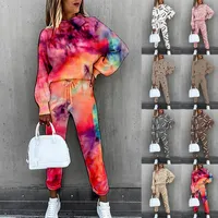 Women's T Shirts 2022 European And American Women's Tie-dye Print High-neck Long-sleeved Fashion Casual Suit