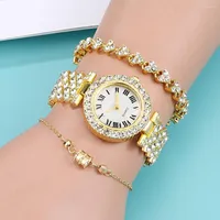 Polshorloges dames luxe horloge goud Romeinse numeralen Rhinestone diamant bezaaid vrouw cadeau idee armband set voor dames vrouw