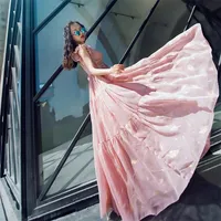 Summer Woman Dress Romantic Large Hem Pink Gold Printing Chiffon Elegant Female X-Long Socialite Maxi Dresses