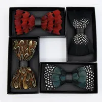 Bow Ties Men's Feather Tie Gift Box Handmade High End Performance Reception Banquet Necktie Pot Man's Marriage Gifts For Men