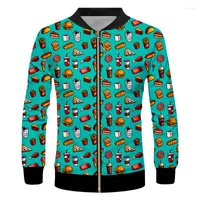 Jackets masculinos ifpd casual cartoon jaqueta harajuku 3d cã hambúrguer casaco de impressão masculino outono ajustado zip hip hop plus size streetwear 5xl