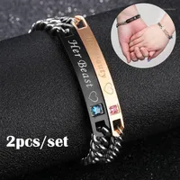 Link Chain 2pcs Set Couple Bracelet His Queen Her King Letter Stainless Steel Crystal Charm Bracelets For Women Men Accessories J210k