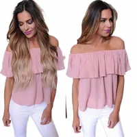 summer Women Sexy Blouse Casual Loose Ruffle Off Shoulder Tops Dusty Shirt Pretty Blouse1 N610#