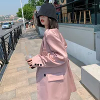 Женские костюмы женщин розовый атласный костюм 2022 весенний осенний дизайн One Button Blazer повседневная уличная одежда шикарная куртка Feamle