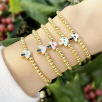 Charm Bracelets FLOLA Gold Beads Bracelet For Women Copper Enamel Charms Mushroom Gift Cute Fashion Jewelry Brtf01