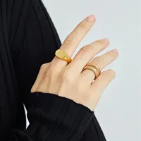 Peri'sBox 5 Designs Gold Filled Love Heart Rings Chunky Hexagon Geometric Rings for Women Small Beads Minimalist Chain1203z