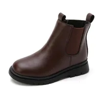 2020 Autumn Winter Children Boots Boys Girls Leather Boots Plush Fashion Waterproof Non-slip Warm Kids Shoes 26-36265K