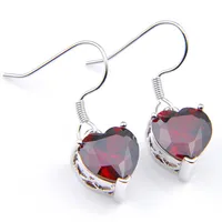 Luckyshine 12 Pair Christmas Day Gift Women Earring Red Garnet Gems Love Heart Cz Zircon 925 Gift Dangle Earrings Jewelry3260