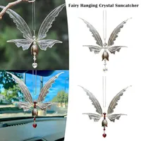 Decorative Figurines Crystal Angel Butterfly Wings Flying Bird Wind Chimes Creative Metal Ornaments Home Garden Hanging Deco