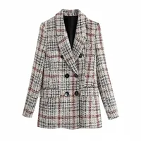 women Casual Plaid Blazers Coats 2021 Long Sleeve Double Breasted Female Elegant Street Blazer Suits Outerwear Clothes BB29631 d4IB#