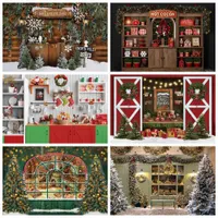 Achtergrond Materiaal Kerstmis Hot Cacao Shop Fotografie Achtergrond Pine keukenkast retro houten deur familie portret achtergrond foto studio j220928