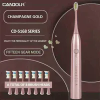 toothbrush CANDOUR CD-5168 Sonic Electric Toothbrush Rechargeable Toothbrush IPX8 Waterproof 15 Mode USB Charger Replacement Heads Set 0419