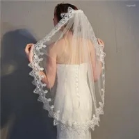 Bridal Veils NUZK Short Tulle Wedding Veil Eldow Sequins Appliques Lace Edge With Comb Accessories Velos Para La Iglesia