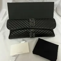 7A Designer Clutch Evening Bags Genuine Leather Sheepskin V Lines Black Metal Handbags