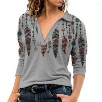 Women's Sweaters Fashion Top For Women Plus Size Shirts Retro Print Blouse 2022 Blouses Handsome Lapel Streetwear Vintage Long-Sleeve Shirt