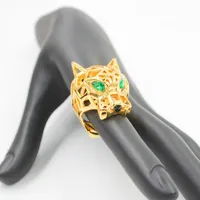 Trendy Hollow Leopard Animal Finger Ring Green Eyes Hollow Panther Heads Rings For Men Women Party Jewelry307H