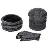 A Set Of Men Women Winter Hats Scarves Gloves Cotton Knitted Hat Scarf Set For Male Female Winter Accessories 3 Pieces Hat Scarf257c