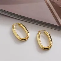 Peri'sBox O Shape Bright Matte Solid Gold Hoop Earrings Thick Oval Geometric Earrings Minimalist Stars Design 2020 New321r