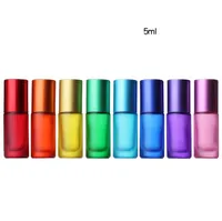 5ml Portable Frosted Colorful Essential Oil Perfume Thick Glass Roller Bottles Travel Refillable-Roller Bottle for Women SN4179