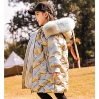 Women's Fur Children's Down Cotton Clothes Girls' Medium And Long 2022 Foreign Style Winter Coat Bright Leather Wash
