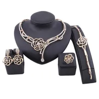 Fashion Dubai Gold Color Jewelry Flower Crystal Necklace Bracelet Ring Earring Women Italian Bridal Accessories Jewelry Set274S