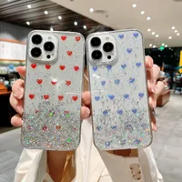 Heart Cases For Iphone 14 Pro Max 13 12 Mini 11 XR XS X 8 7 I14 Plus Cute Love Soft TPU Lovely Bling Foil Glitter Confetti Sequin Fashion Lady Clear Drop Glue Phone Cover