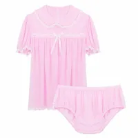 bras Sets Men Sissy Lingerie Set Erotic Sexy Night Gown Gay Underwear Puff Short Sleeves Chiffon Dress With Panties For Male Crossdressing Y7nJ#