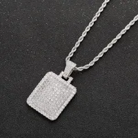 Men Iced Out Dog Tag Pendant Necklace With Rope Chain Cubic Zircon Charms Hip Hop Jewelry285S