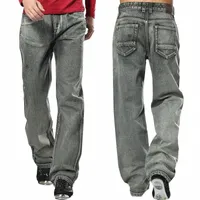 men's Jeans Men 2021 Brand High Quality Gray Mens Retro Baggy Hip Hop Loose Skateboard Denim Pants Size 28-48 F3t1#