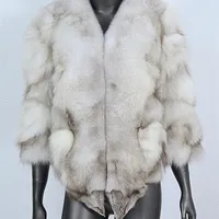 Womens Fur Faux BLUENESSFAIR Winter Jacket Women Real Coat Natural Collar Outerwear Warm Three Quarter Sleeve Streetwear 220928