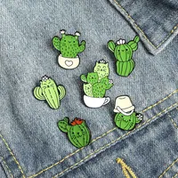 Student Cartoon Cactus Schoolbags Brooches Pins Alloy Paint Cat Plant Potted Badge For Children Women Cowboy Sweater Collar Jewelr227u