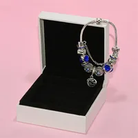 Fashion Blue Charm Pendant Bracelet for Pandora Jewelry Silver Plated DIY Star Moon Beaded Bracelet with Box2116