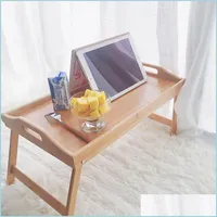 Mats Pads Folding Wooden Table Tray Laptop Computer Desk Stand Picnic Mtifunction Bamboo Lazy Bed Book Drop Delivery 2021 Home Garde Dhxyx
