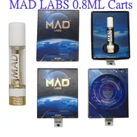 Mad Labs Carts Atomizers vape 카트리지 포장 0.8ml 510 세라믹 카트리지 흰색 빈 두꺼운 오일 펜 기화기 담배 10 스트레인 어린이 보호 패키지 상자