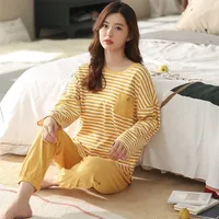Men s Sleepwear Pajamas For Lovers Spring Autumn Striped Comfortable Lady s Long Sleeve Full Cotton Leisure Home Clothes And Nightwear Suit XXXL L220929