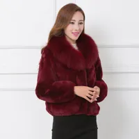 Women Plus Size winter Coats Imitation fox fur lapel collar plush Casual fashion leisure street shot Outer wear Brown Black and Burgundy color short jackets