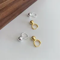 Authentique 925 Perles rondes en argent sterling Charms Boucles d'oreilles pour femmes Circle Cercle Hoop Earring 2 couleurs petite taille