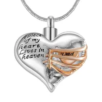 A piece of my heart lives in heaven Two Tone Locket Heart cremation memorial ashes urn necklace jewelry keepsake pendant 200928238E