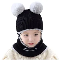 Hats Beanies Baby Hat Pompom Winter Children Knitted Cute Cap For Girls Boys Warm Fleece Lining Earflap Caps Kids