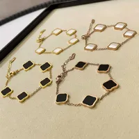 Women Charm Bracelets Clover Classic Bracelet Fashion Four Flower Titanium With Agate Colors Unisex Style Party Fit Jewelry261i