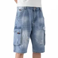 men's Jeans Plus Size Denim Shorts Men 2021 Summer Fashion Destroyed Hole Blue Ripped Short Cargo Pants w5L6#