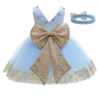 Girl Dresses Toddler Kid Baby Princess Dress Star Sequin Bowknot Mesh Daily Birthday Ballet Gown With Headband Party 1-6Y