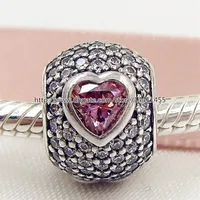 New 2016 Valentine Day 925 Sterling Silver Captivating Pave Heart Charm Bead with Cz Fits European Jewelry Bracelets & Necklace286M