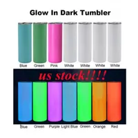 local warehouse sublimation glow in the dark tumbler 20oz blank straight tumblers with Luminous paint Luminescent staliness steel magic travel cup US stock B0929