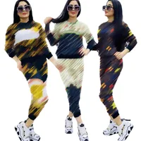 J2751 Autumn Fashion Letter Printed Tracksuits For Womens Long Sleeve Round Neck Sweatshirt And Sports Pants Casual Brand 2 Piece Sets