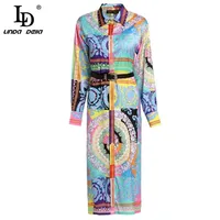 Ld Ld Linda Della Spring Fashion Runway Holiday Платье Женское длинное рукав великолепный винтажный цветочный принт Midi Plater restid262y