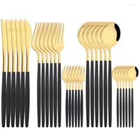 Servis uppsättningar DRMFIY 6SET UPSCALE Black Gold Set rostfritt stål Tabellekkniv Fork Kaffesked Flatvarutkök