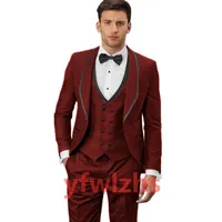 Custom-made Groom Tuxedos One Button Men Suits Shawl Lapel Groomsmen Wedding Prom Dinner Man Blazer Jacket Pants Tie Vest M157